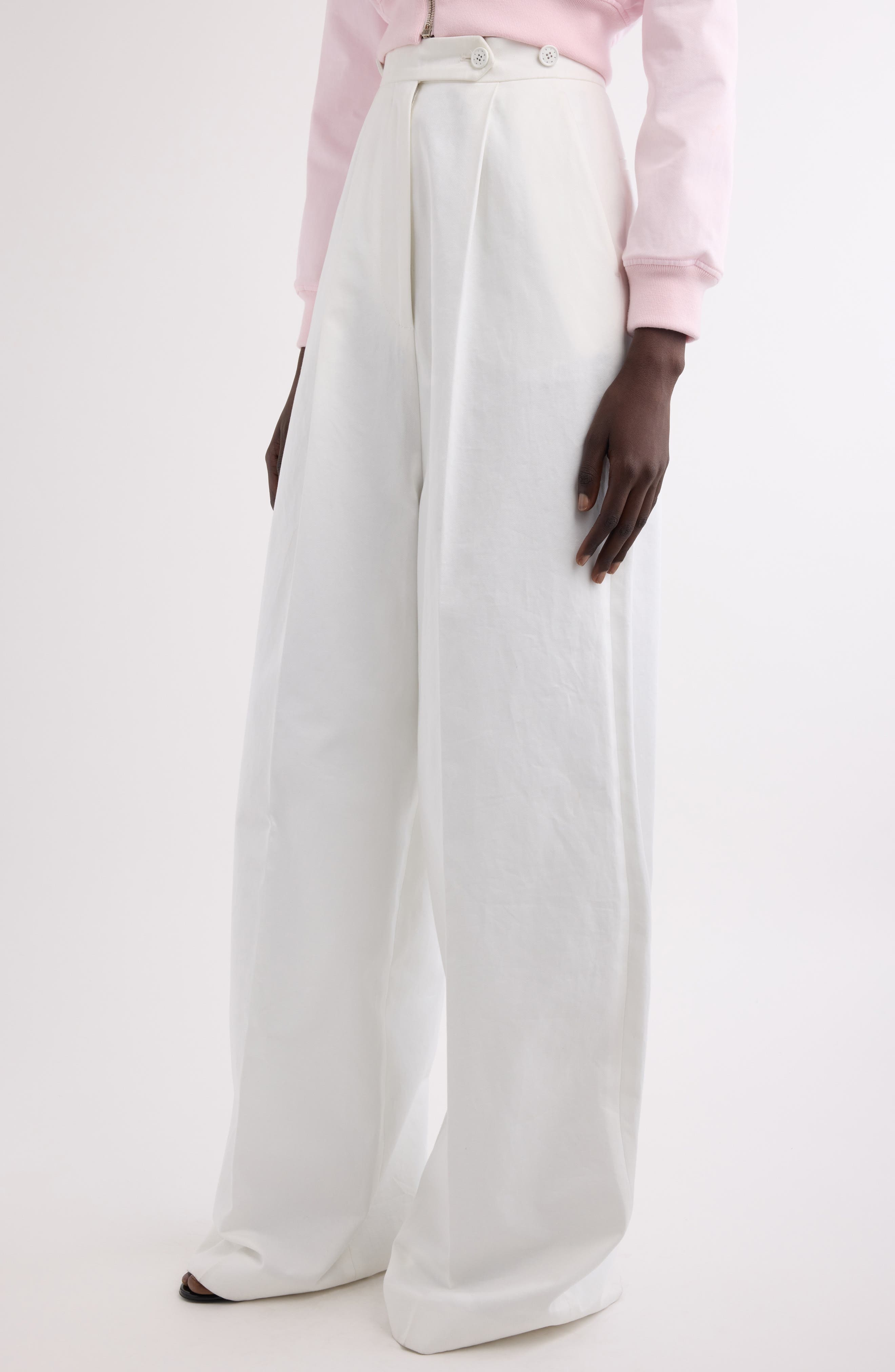 Givenchy Pleated Cotton Wide Leg Pants in White at Nordstrom - 5