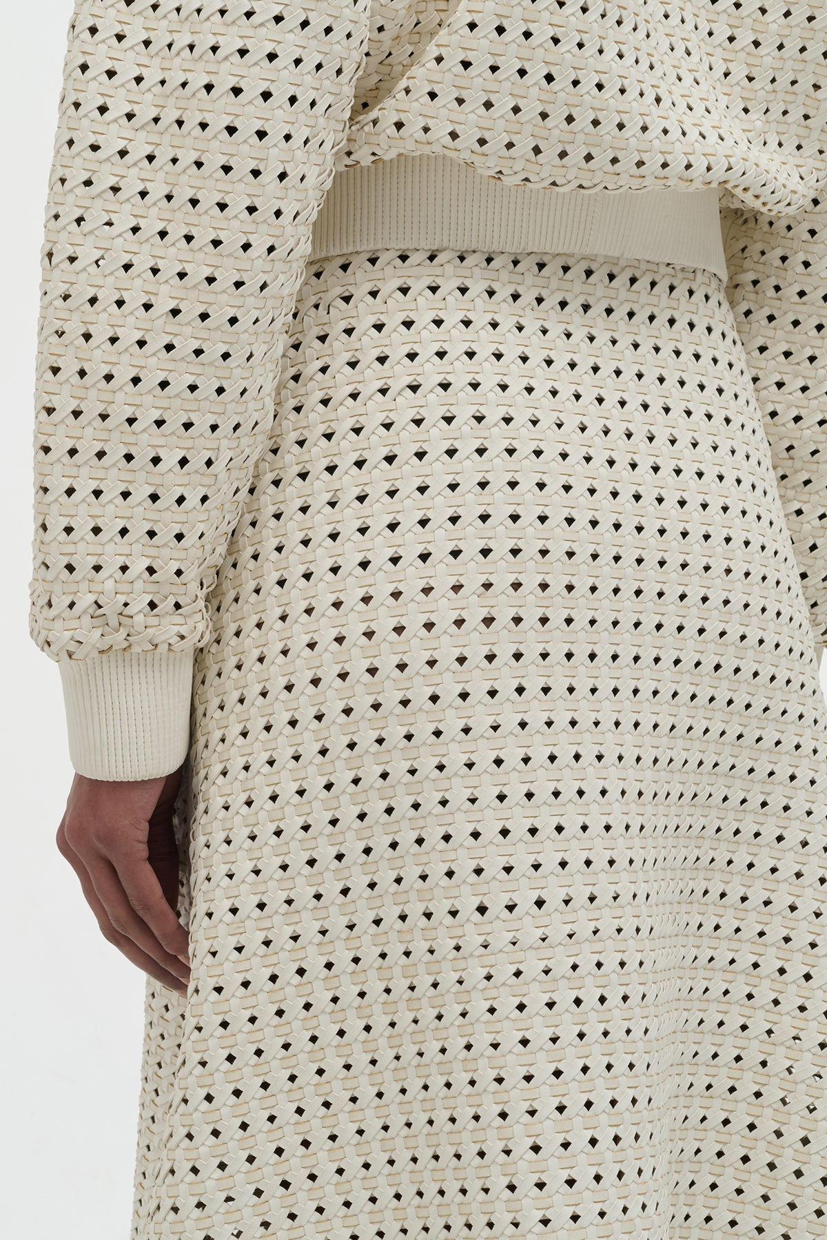 Bennie Midi Skirt in White Woven Leather - 5