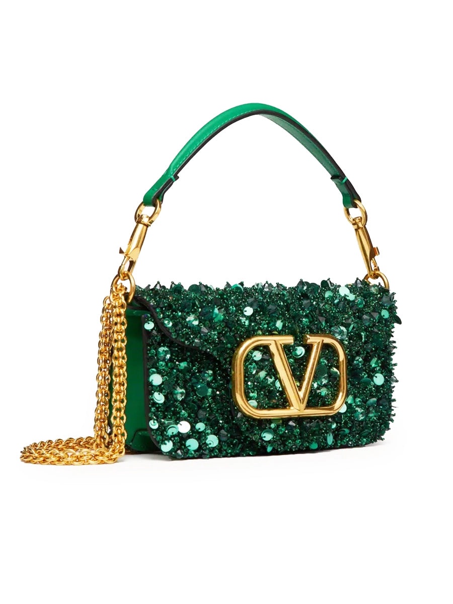 Small Loco Shoulder Bag with 3D Embroidery in Antique Green - 2
