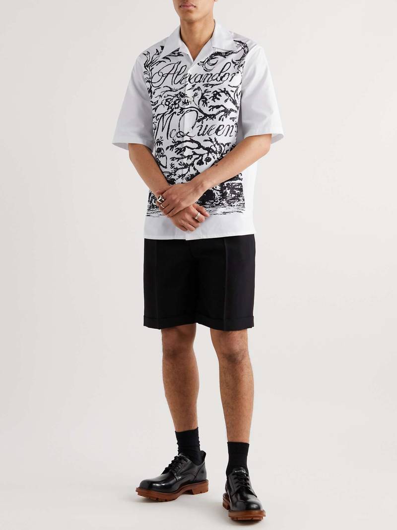 Alexander McQueen Convertible-Collar Printed Cotton-Poplin Shirt outlook