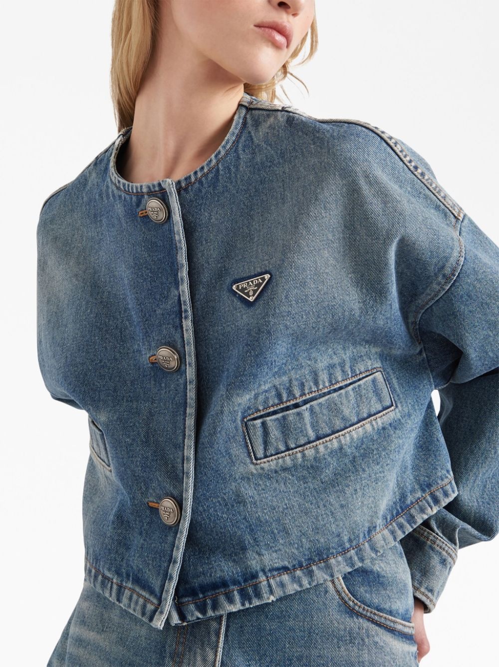 logo plaque cropped denim jacket - 4