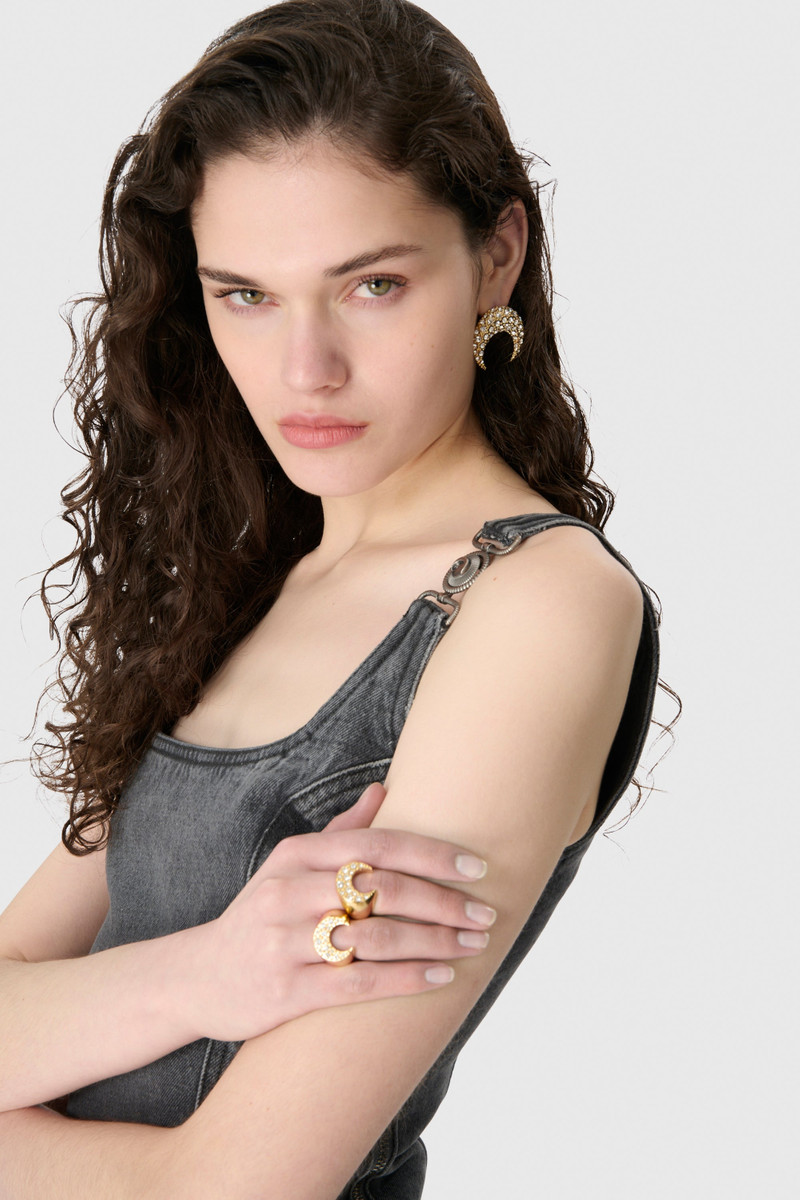 Marine Serre Rhinestone Gold Plated Moon Ring outlook