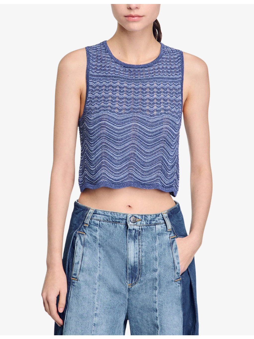 Sleeveless Cropped Knitted Top - 3