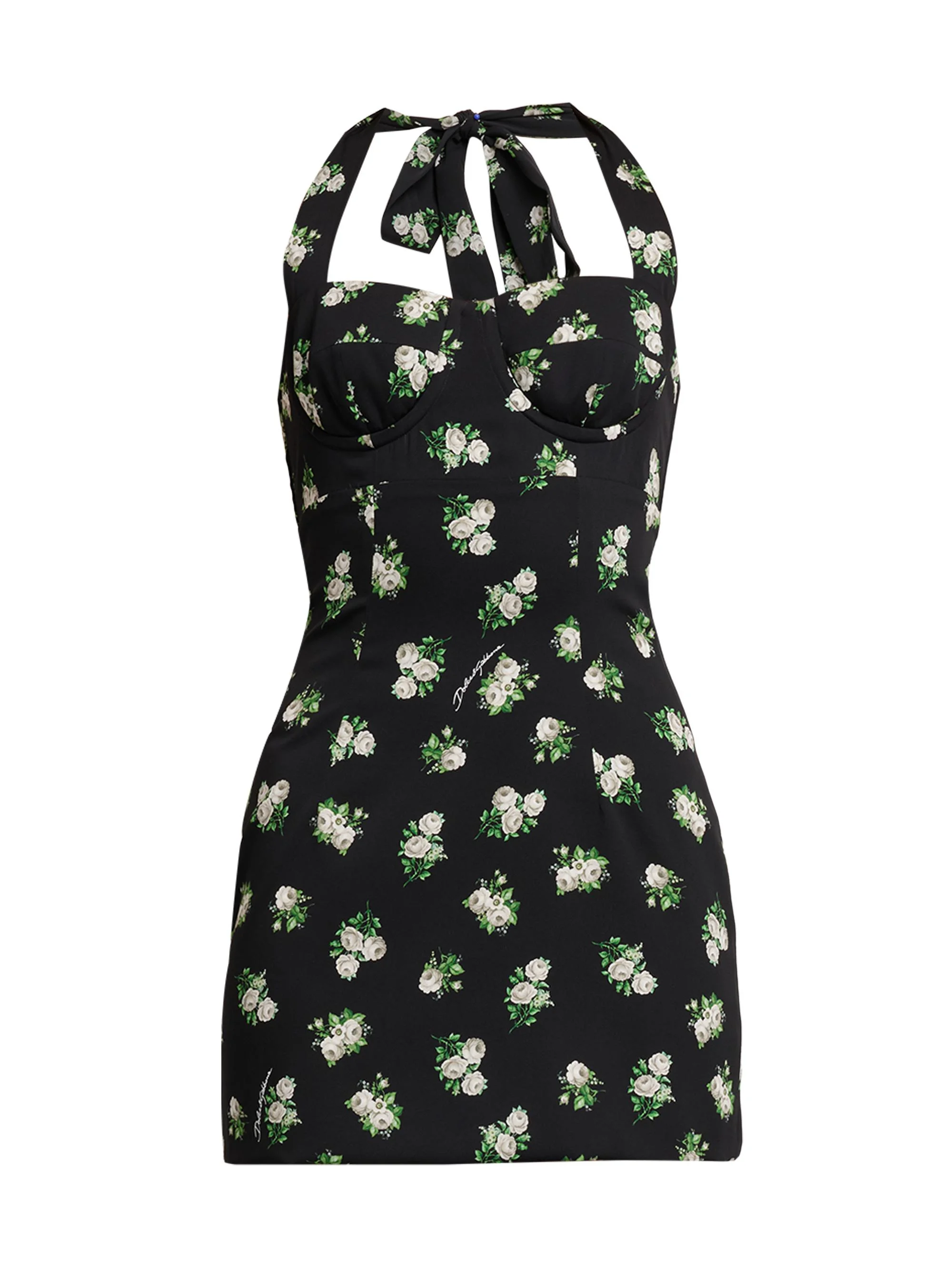 Women's Floral Silk Halter Minidress - Rosell Bco F Nero - 1