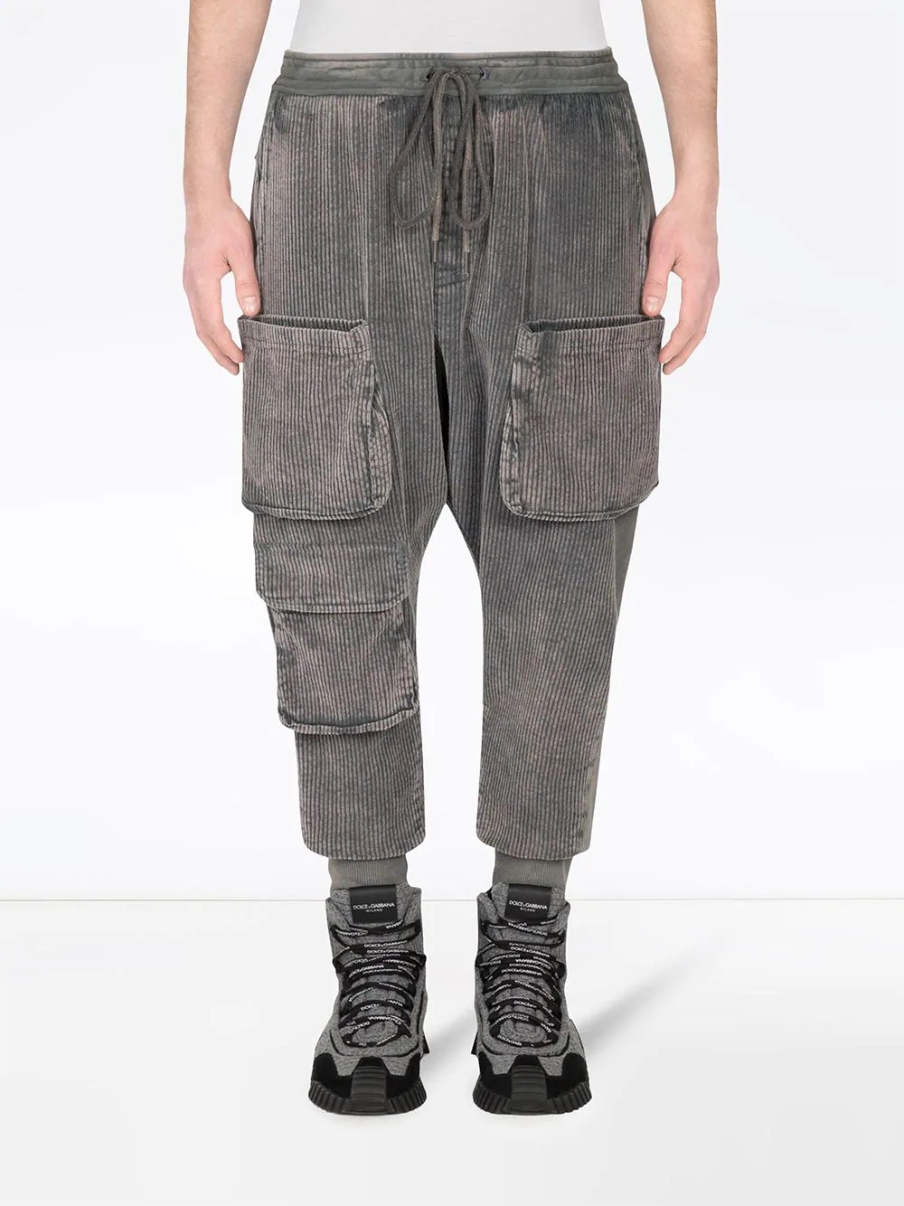 corduroy cargo pocket track pants - 3