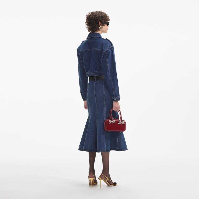 self-portrait Flared Denim Midi Skirt outlook