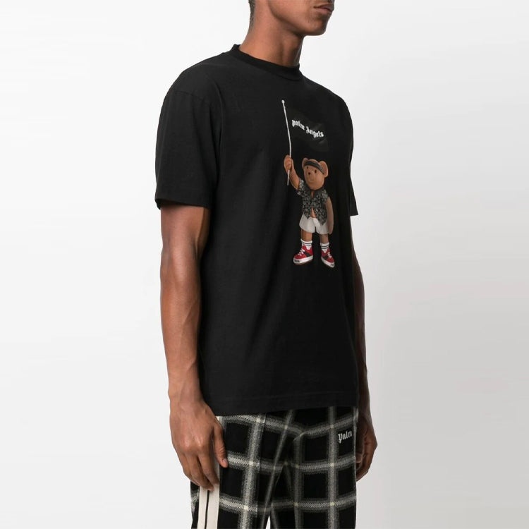 Men's PALM ANGELS SS21 Bear Cartoon Printing Round Neck Short Sleeve Black PMAA001S21JER0191001 - 4