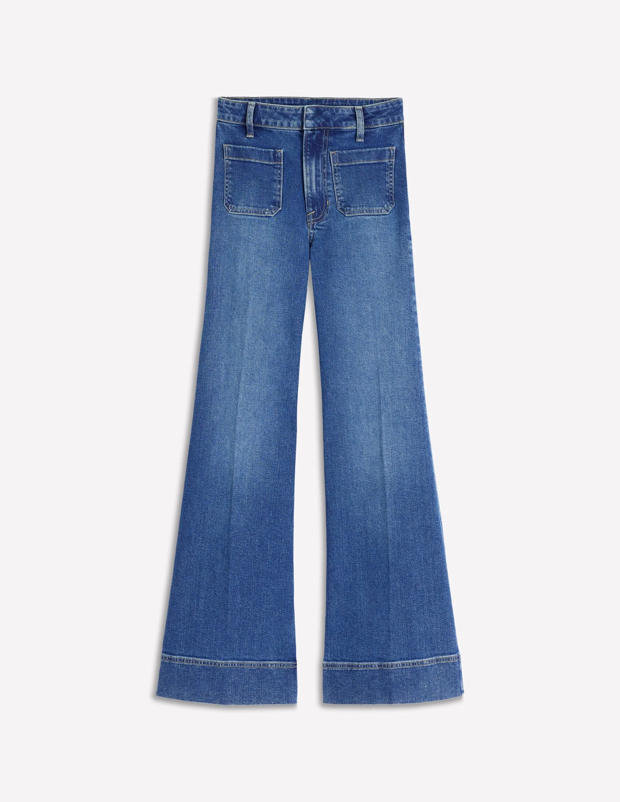 Patch Pocket Flare Jeans-Midwash - 1
