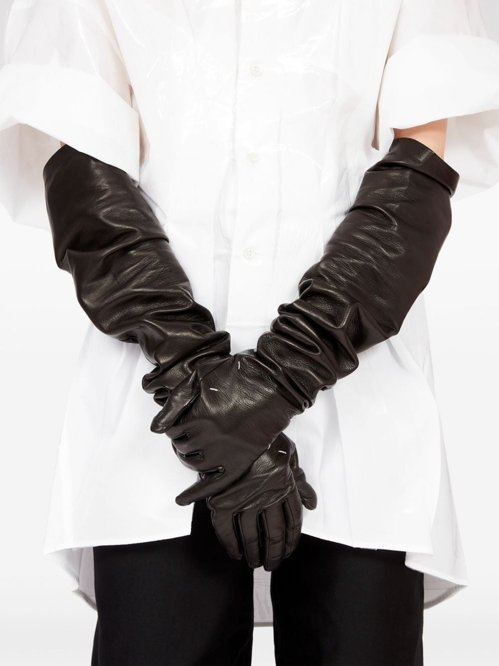 four-stitch logo leather gloves - 4