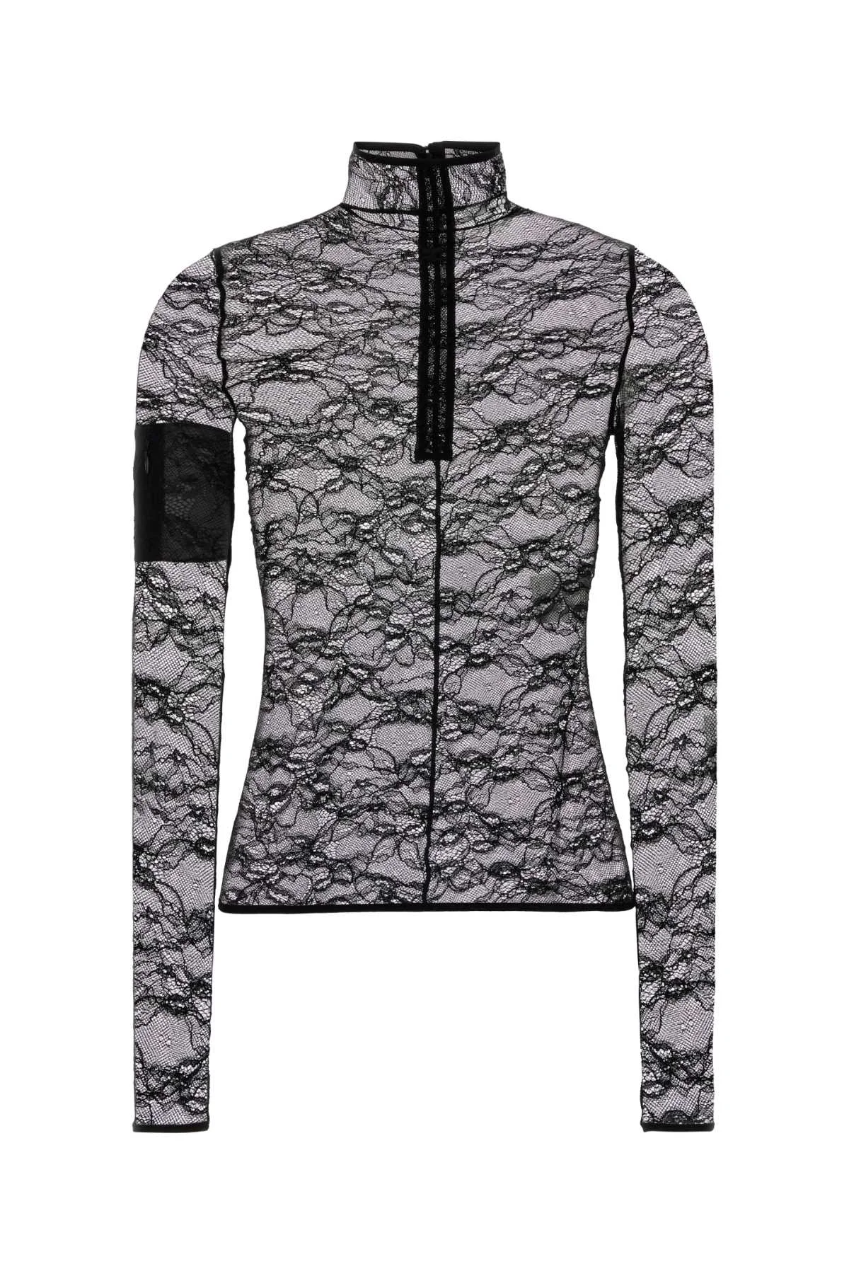 Courreges Women Black Stretch Lace Top - 1