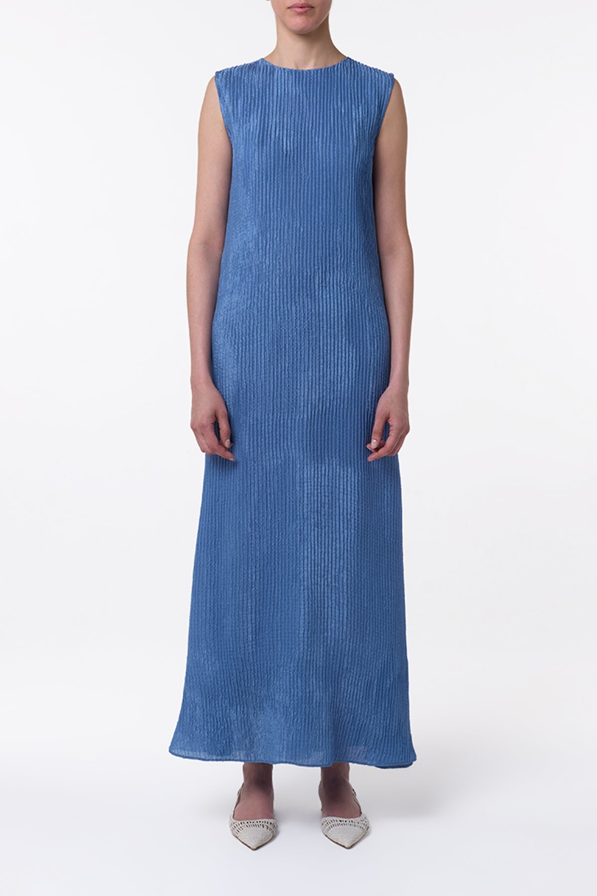 Carling Maxi Dress in Sky Plisse Silk - 2