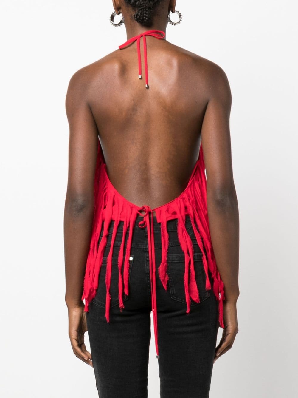 fringe-design open-back top - 4