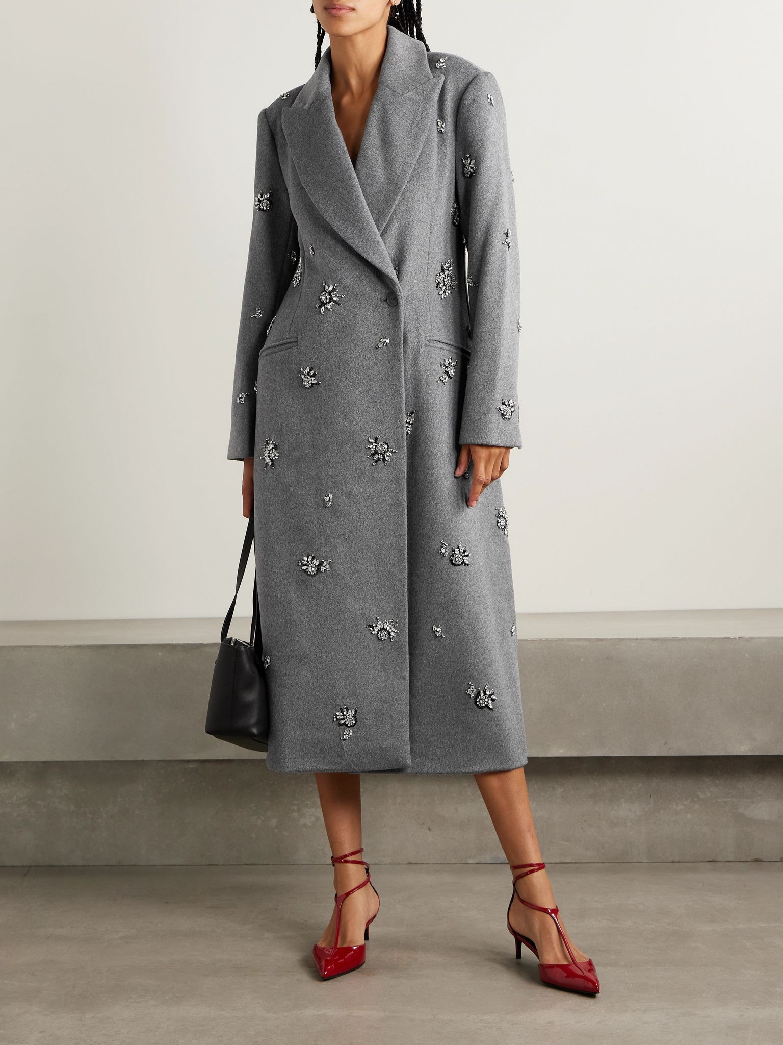 Gianni embellished wool-blend felt coat Gray - 2