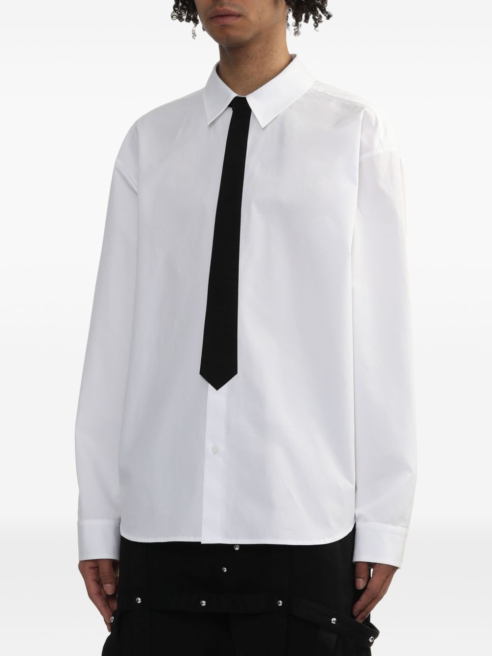 necktie-detail cotton shirt - 3