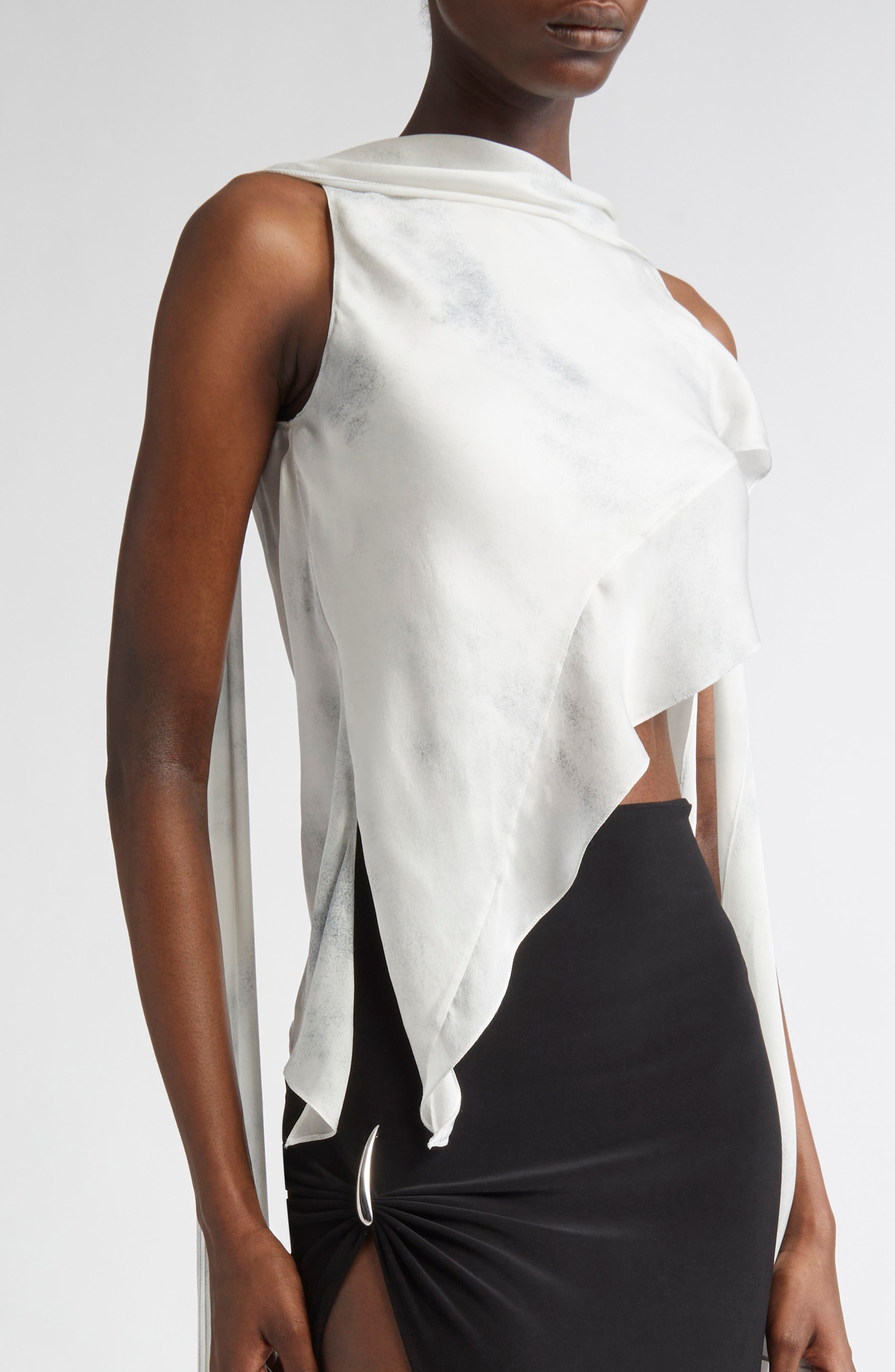 GRACE LING Asymmetric Silk Chiffon Scarf Top in Ash at Nordstrom - 5