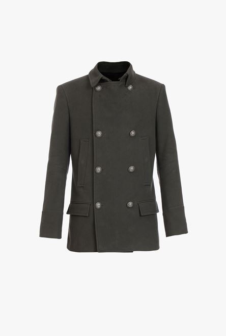 Khaki cotton pea coat with double-breasted silver-tone buttoned fastening - 1
