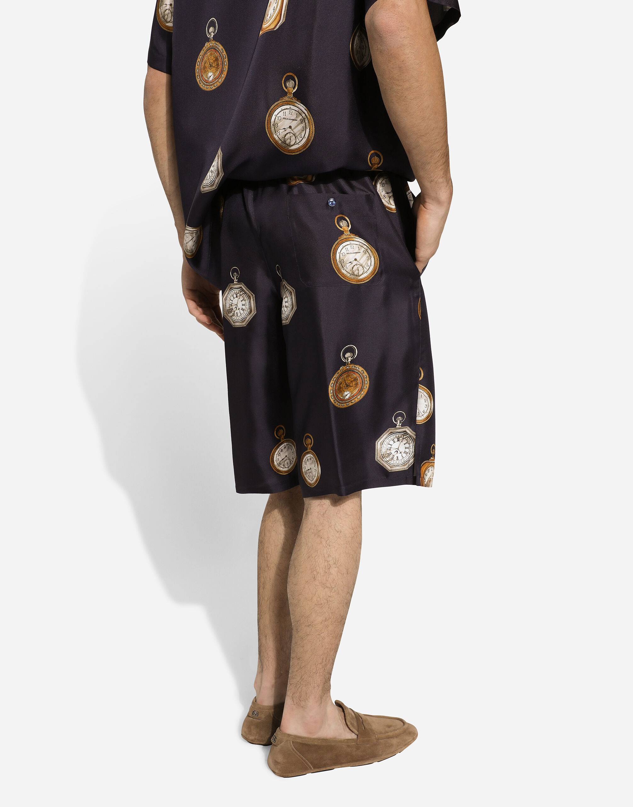 Watch-print silk jogging shorts - 4