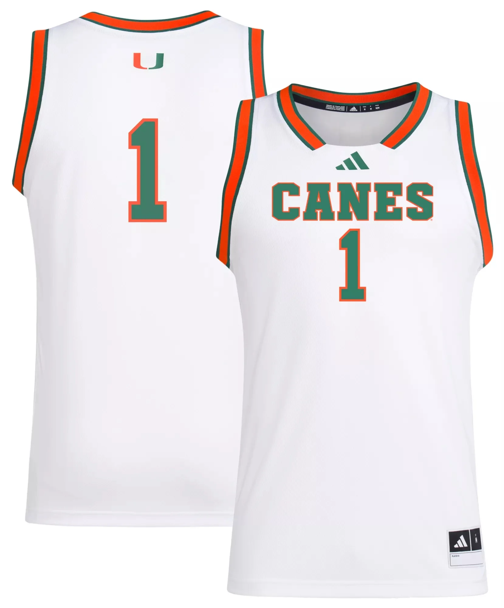 adidas Men's Miami Hurricanes White Swingman Jersey - 1