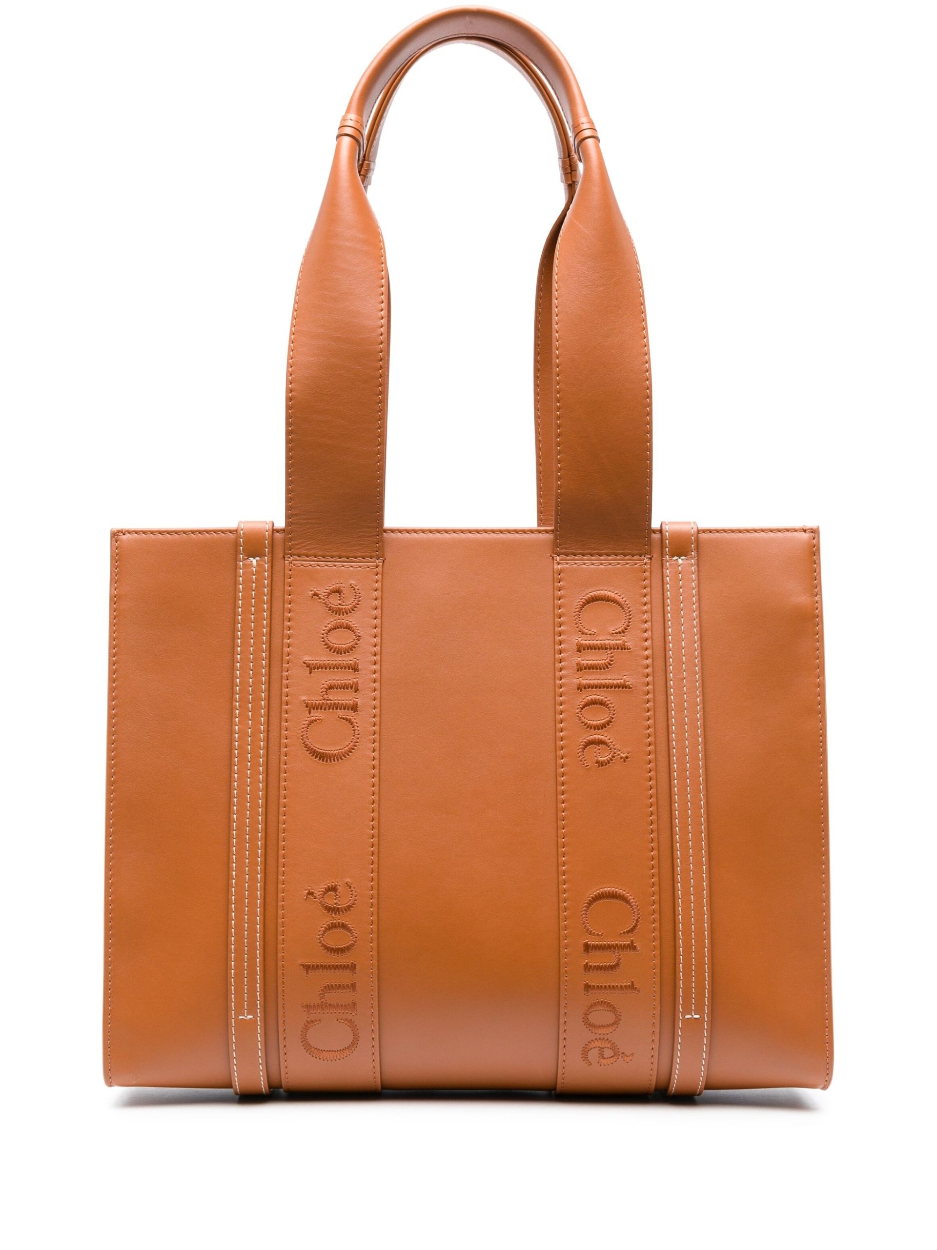 brown Woody medium leather tote bag - 1