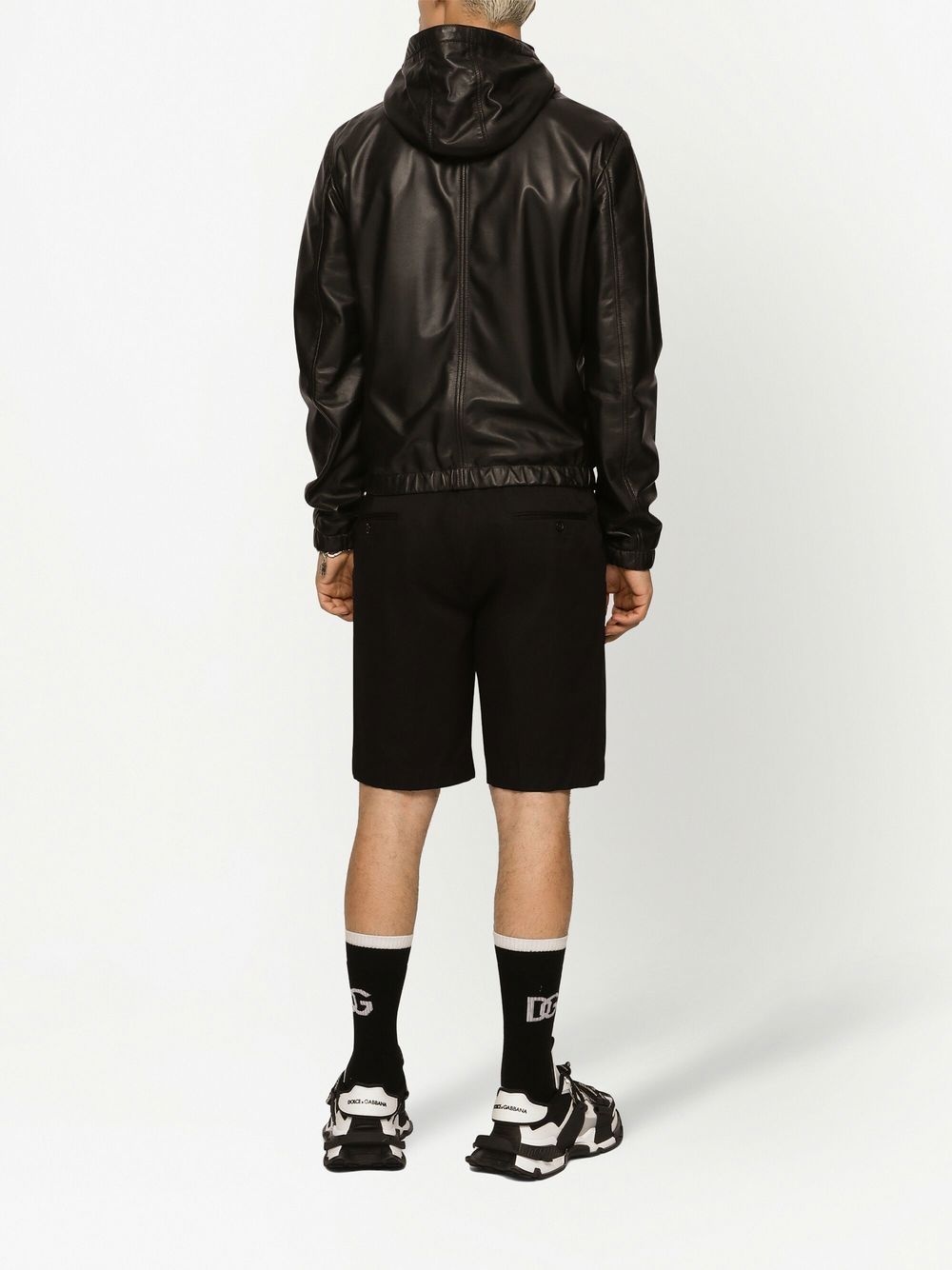 logo-tag hooded leather jacket - 4