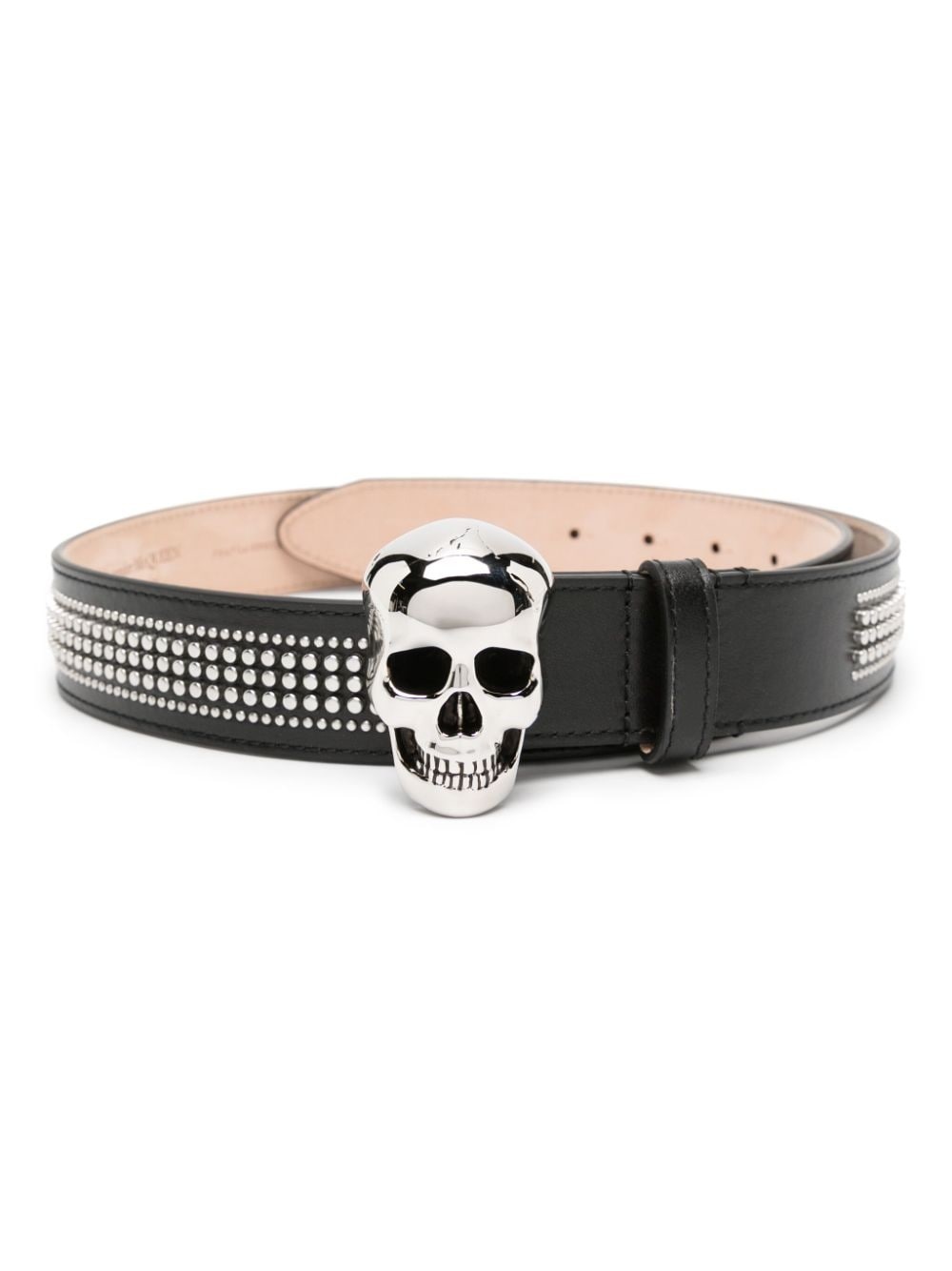 skull-buckle studded leather belt - 1