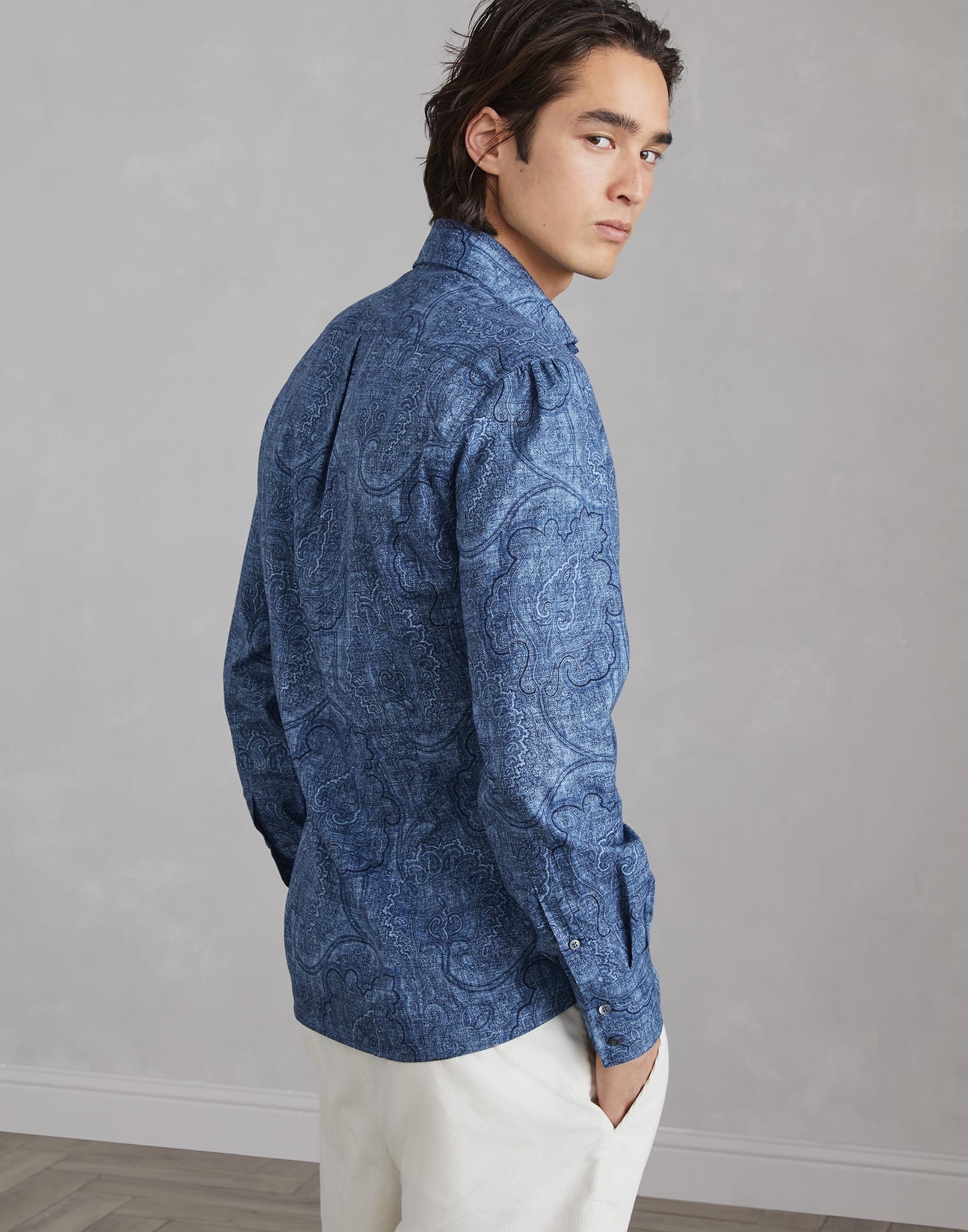 Tシャツ・カットソー BRUNELLO CUCINELLI Slim fit cotton Paisley canvas shirt Brunello Cucinelli Slim Fit Cotton Paisley Canvas Shirt