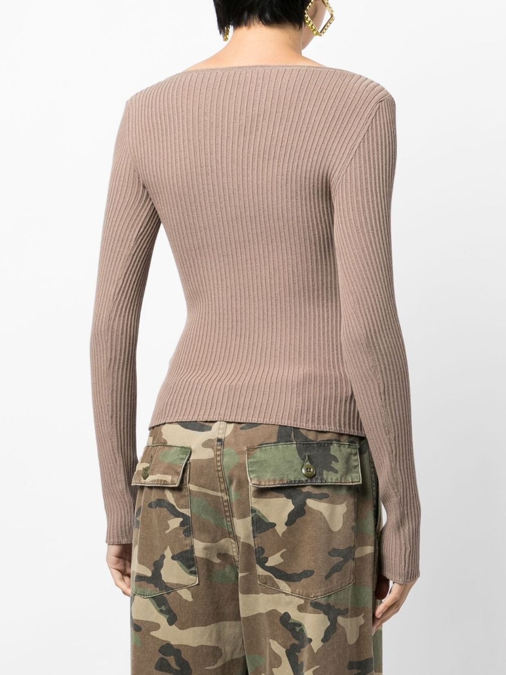 ribbed-knit tie-neck sweatshirt - 4