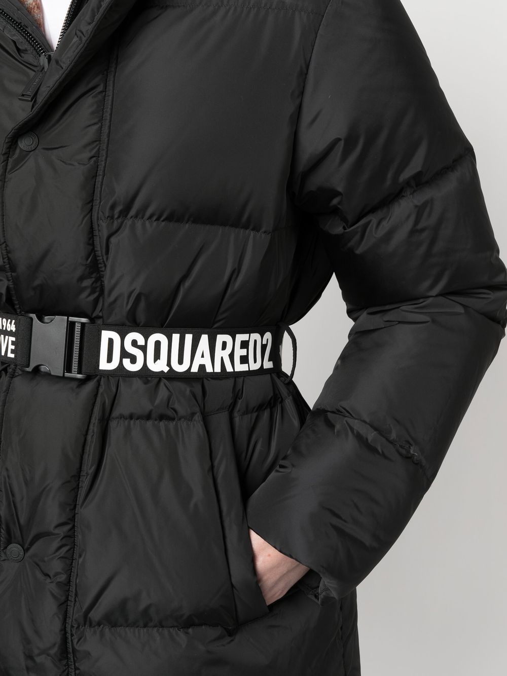 logo-print belted puffer - 5