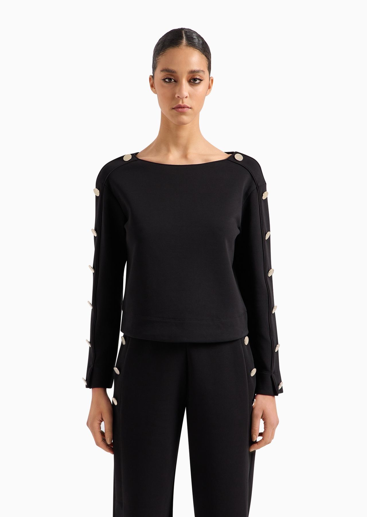 boat-neck sweatshirt with golden buttons - 2