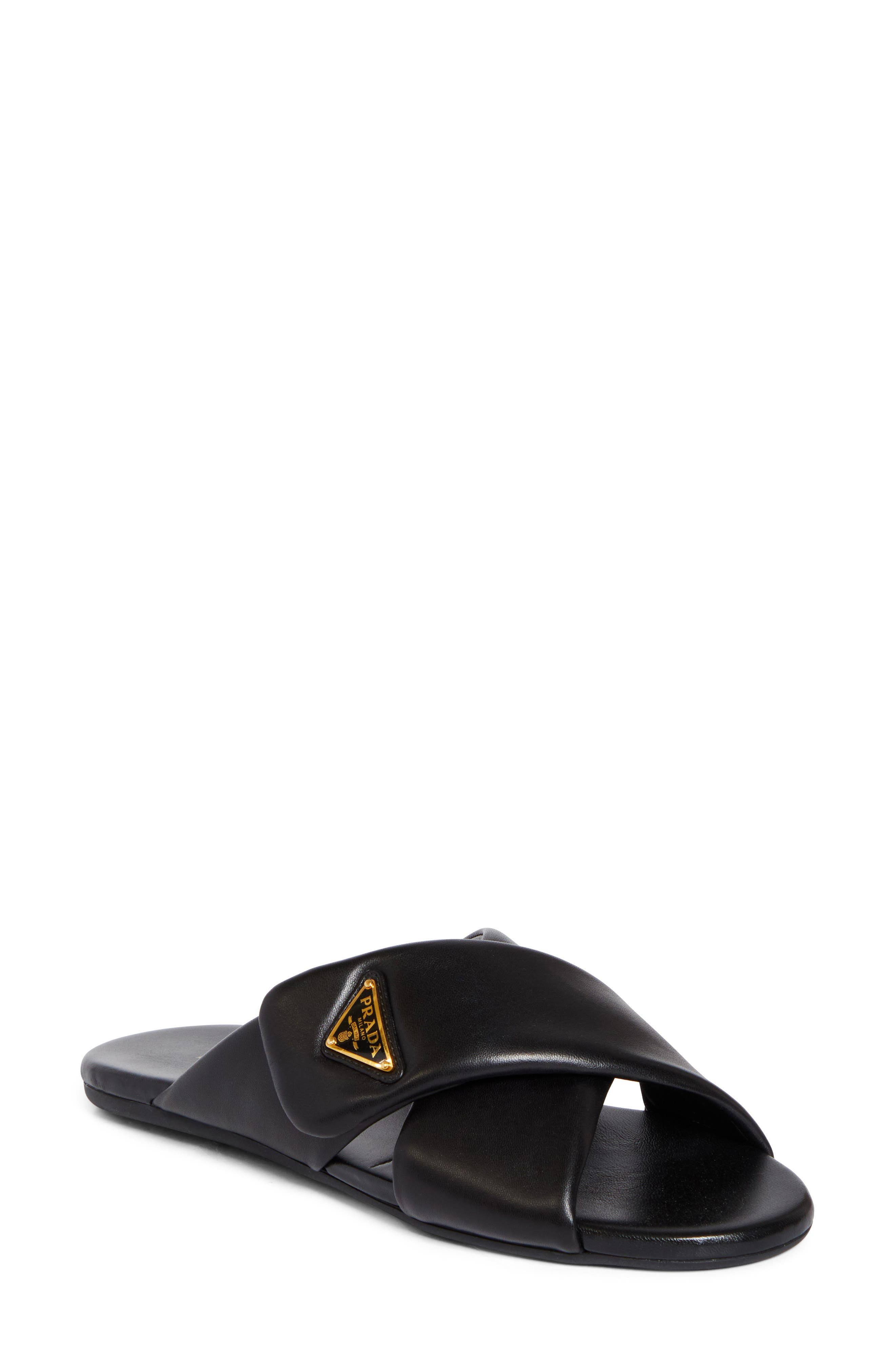 Prada Logo Crisscross Slide Sandal in Nero at Nordstrom - 1