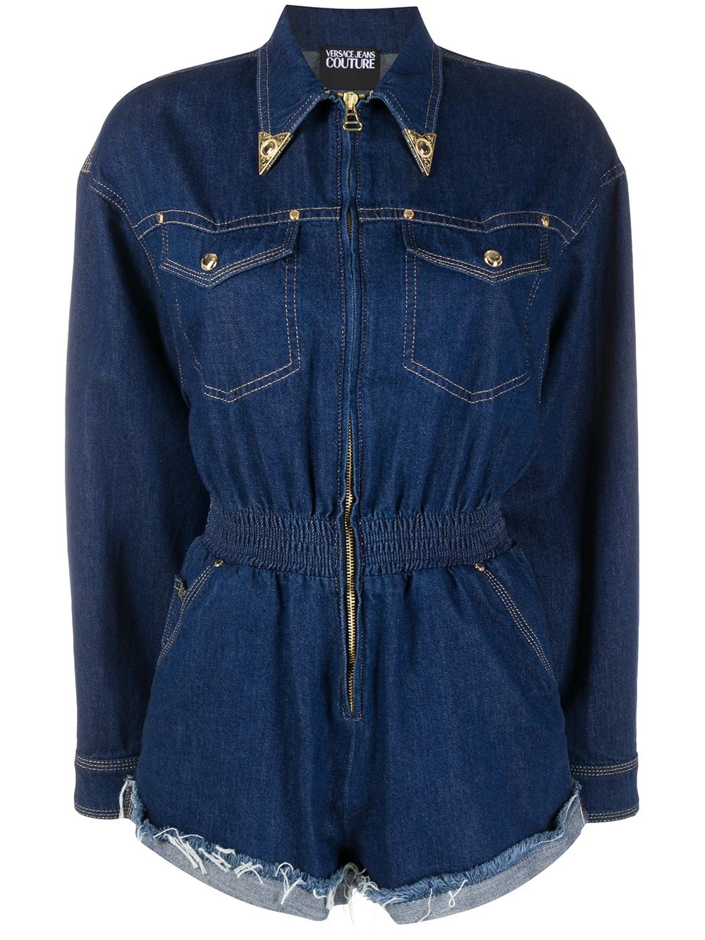 denim decorative collar playsuit - 1