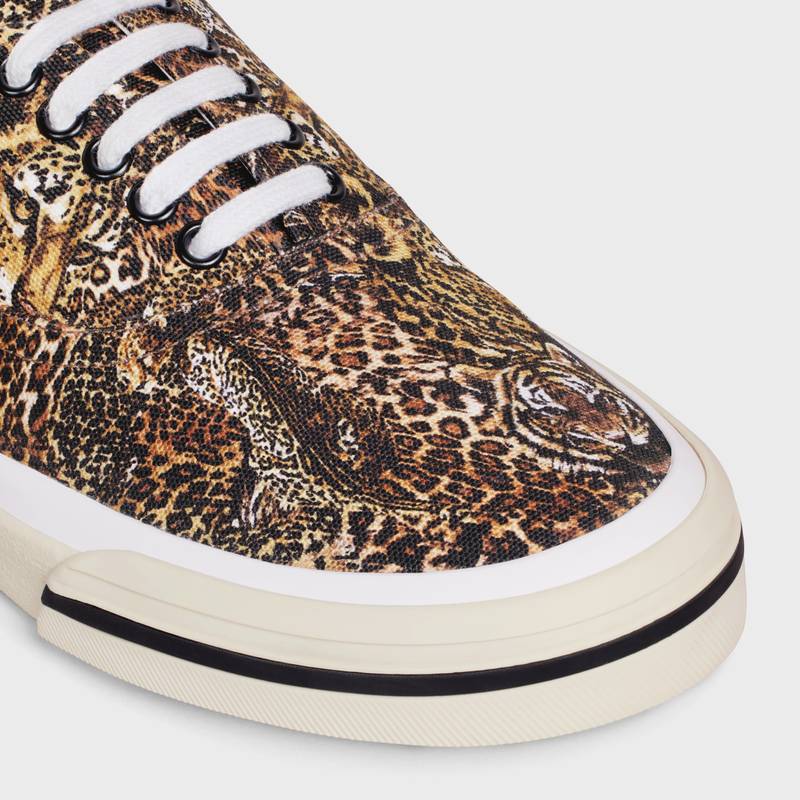 CELINE ELLIOT LOW LACE UP SNEAKER in TIGERS AND LEOPARDS PRINTED CANVAS 4