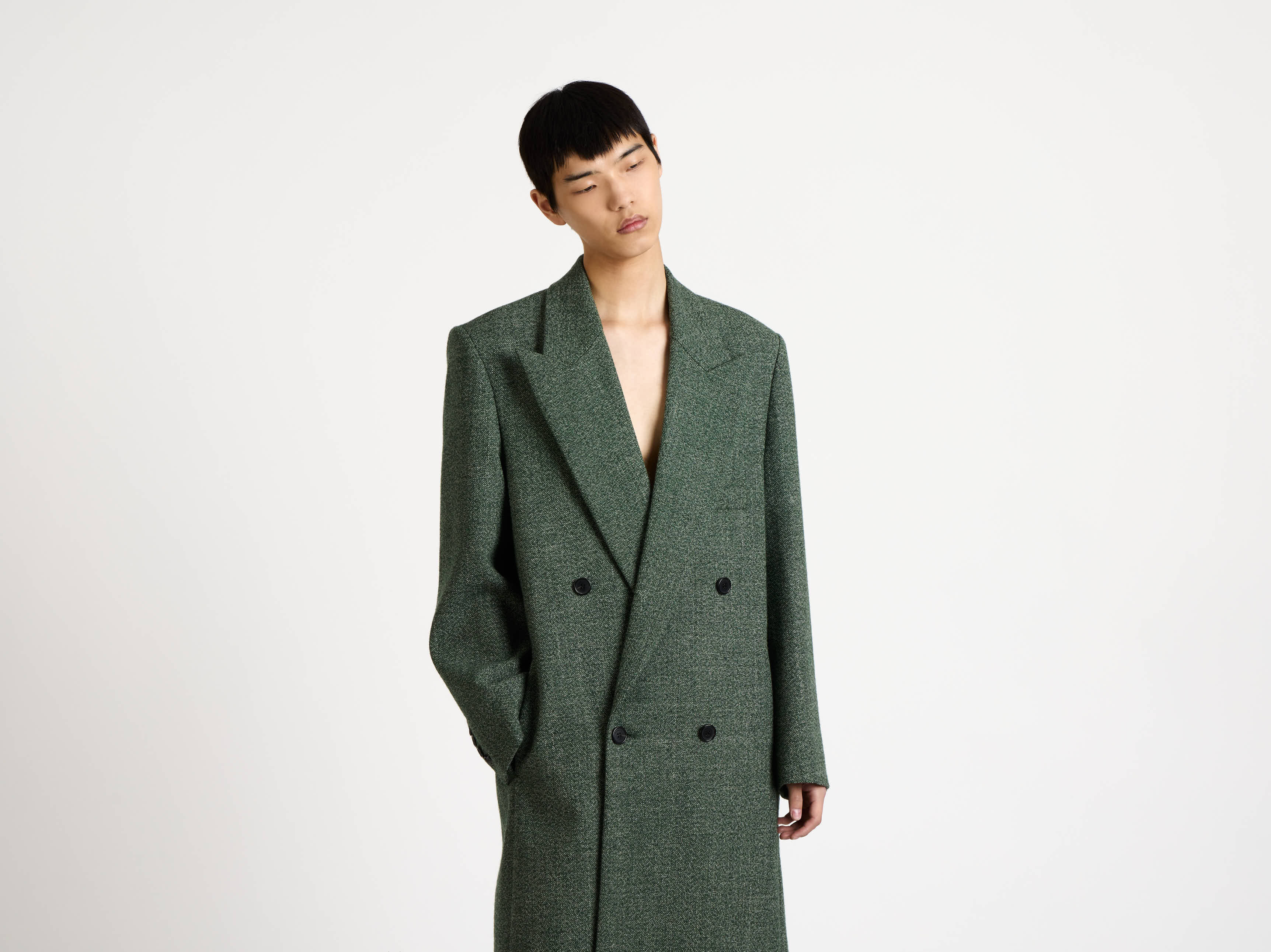 DOUBLE BREASTED COAT IN BOTTLE GREEN - 6