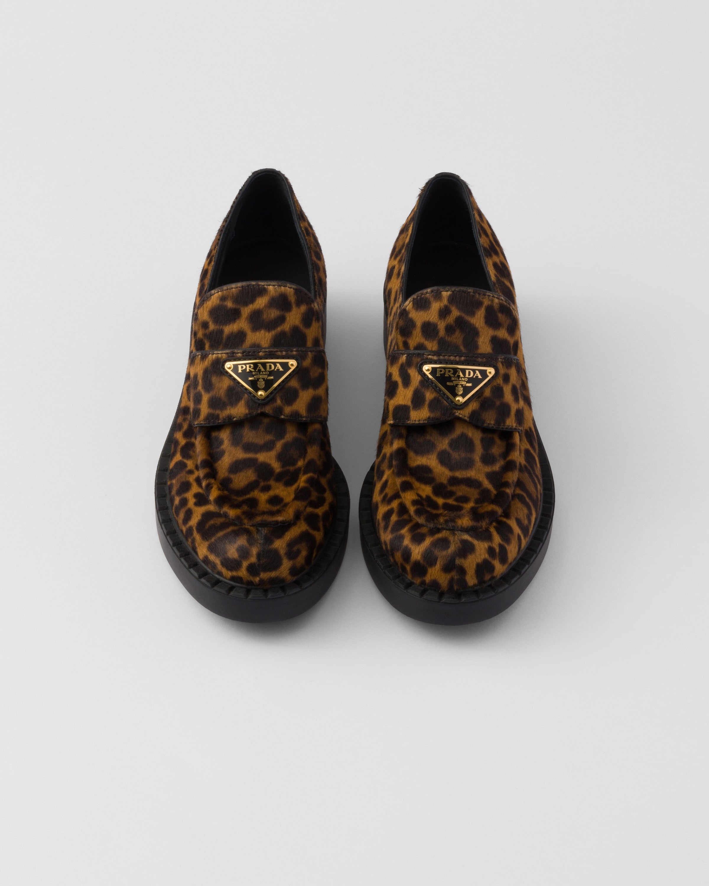 Chocolate printed leather loafers - 4
