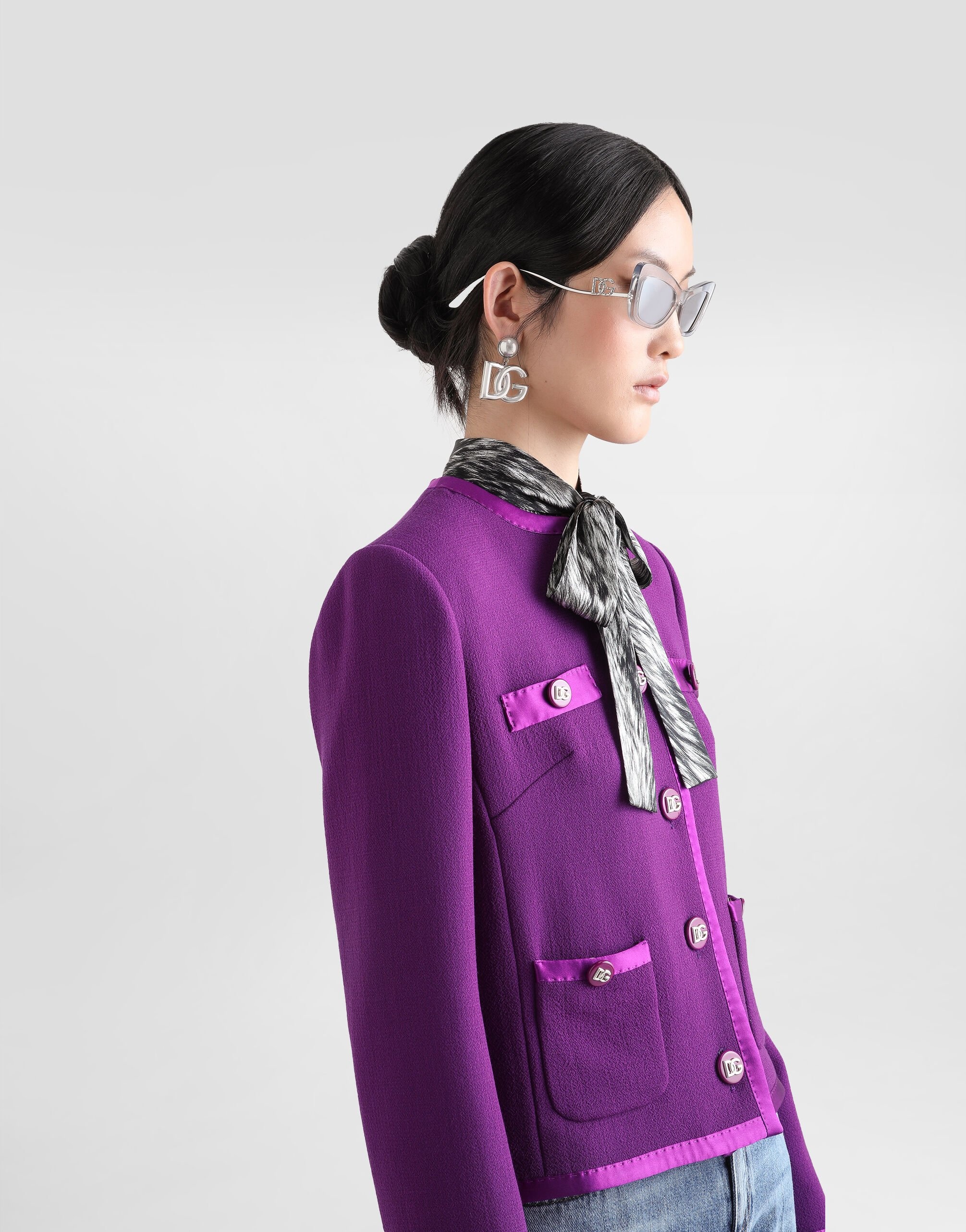 Short single-breasted wool crepe jacket - 4