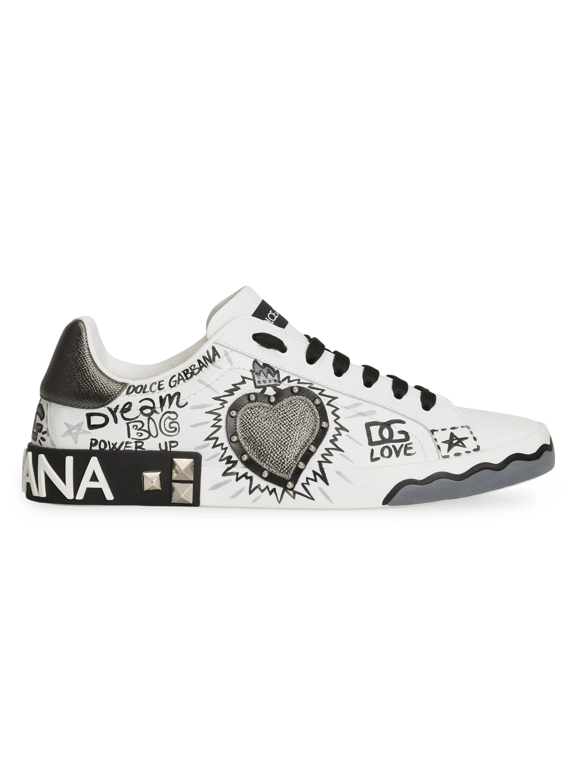 Men's Graffiti Patchwork Leather Low-Top Sneakers - Scritte Corona Nera - 1