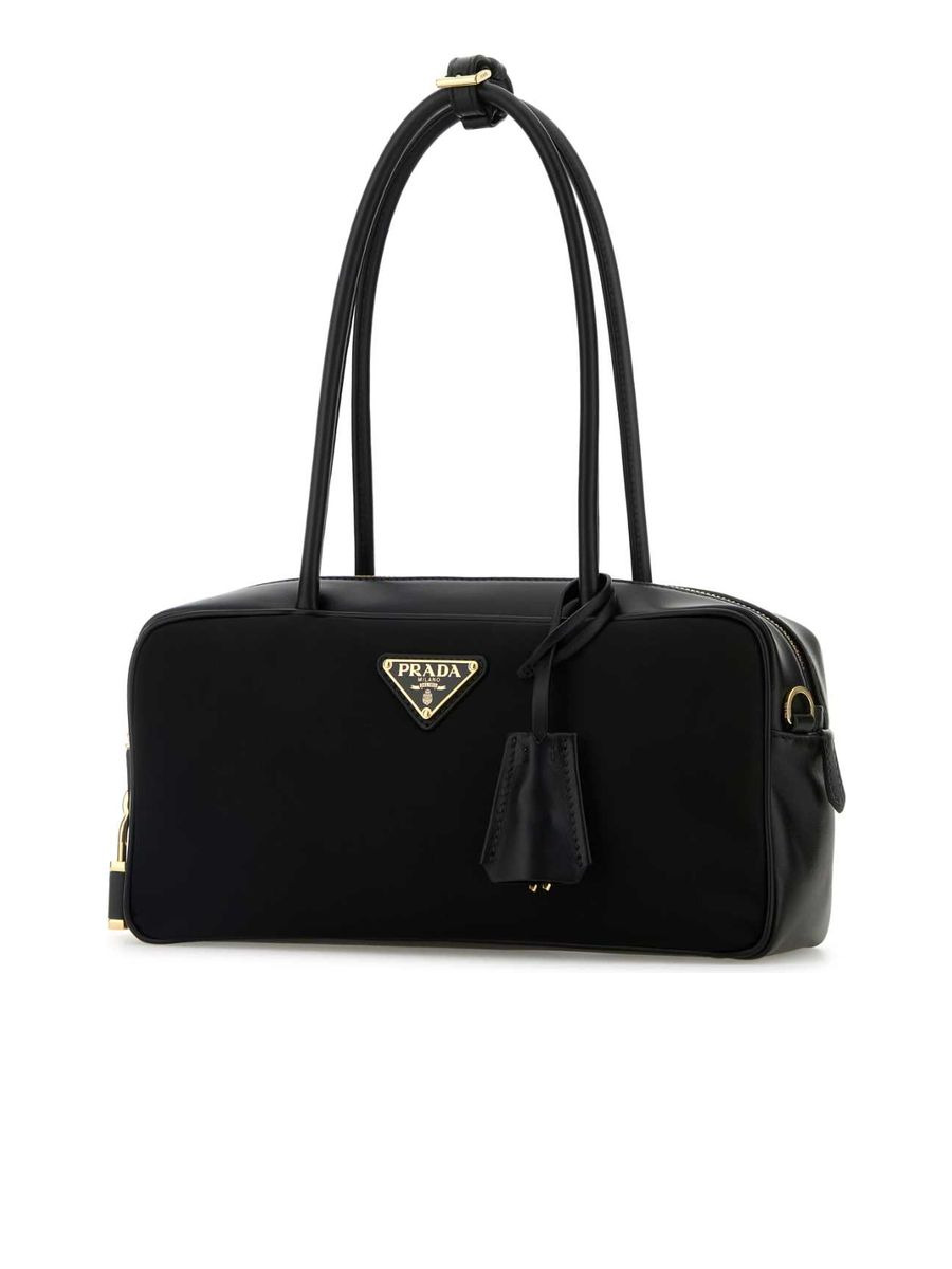 Re-Nylon and Leather Small Top-Handle Bag with Padlock - 2
