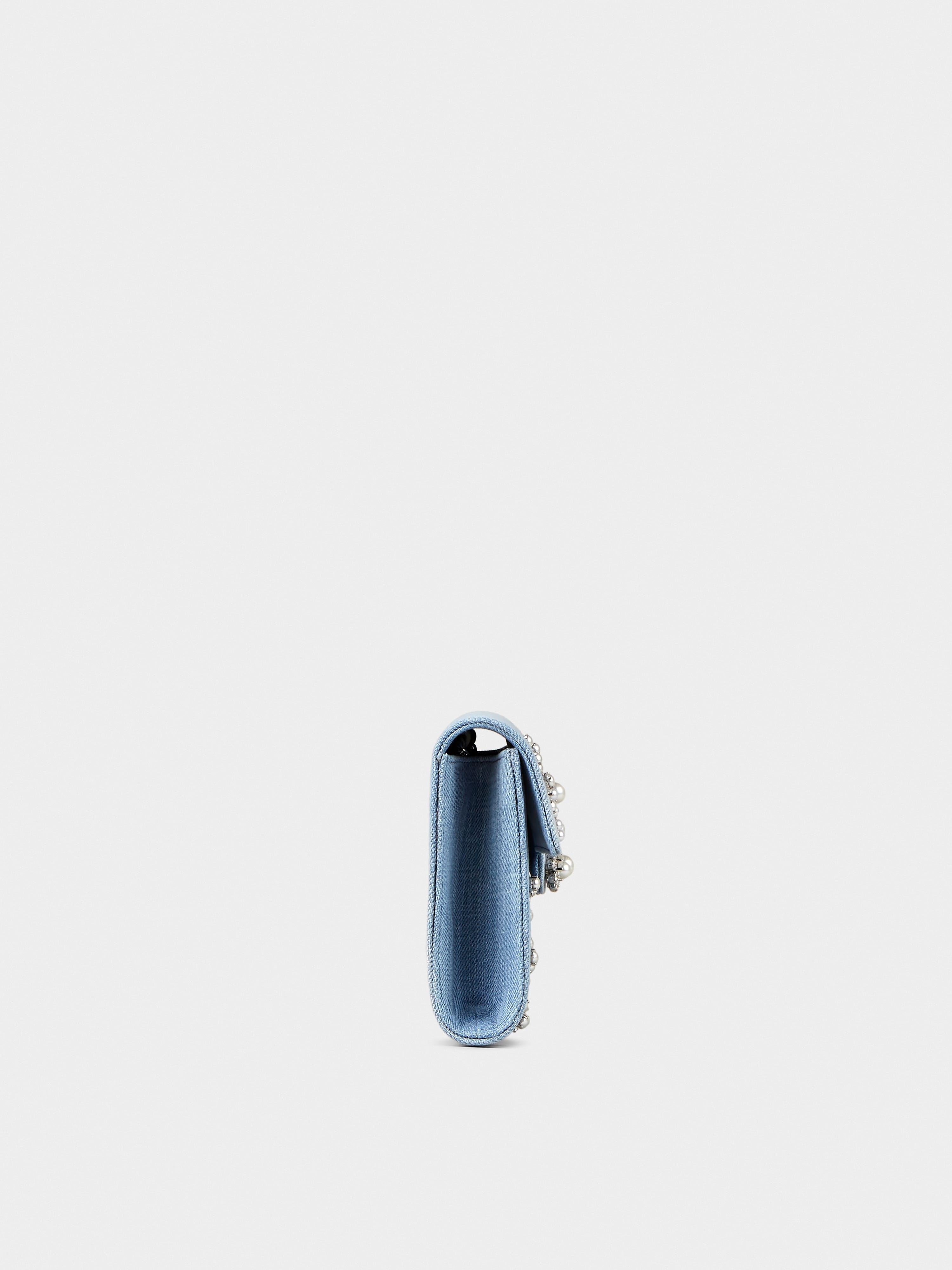 Flower Strass Pearl Buckle Clutch Bag in Denim - 4