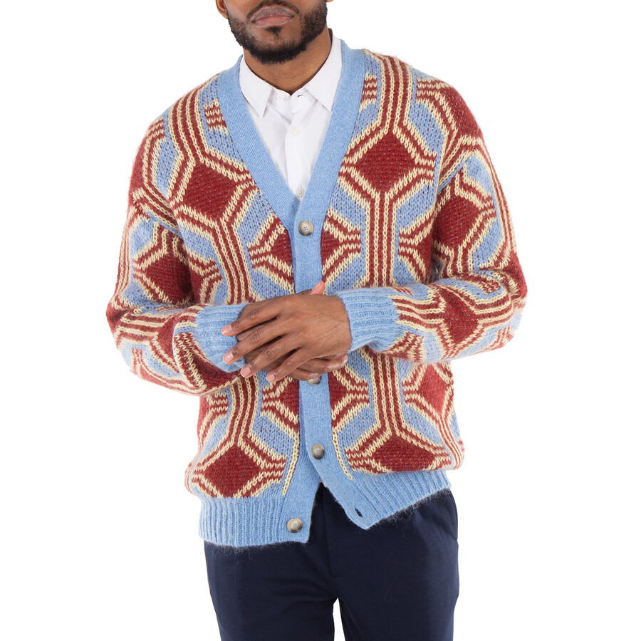 Drole De Monsieur Men's Dark Red Mohair Geometrique Le Cardigan - 1