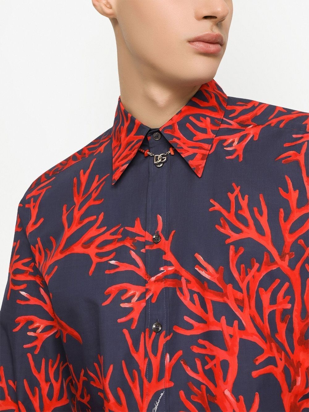 coral-print long-sleeved shirt - 5