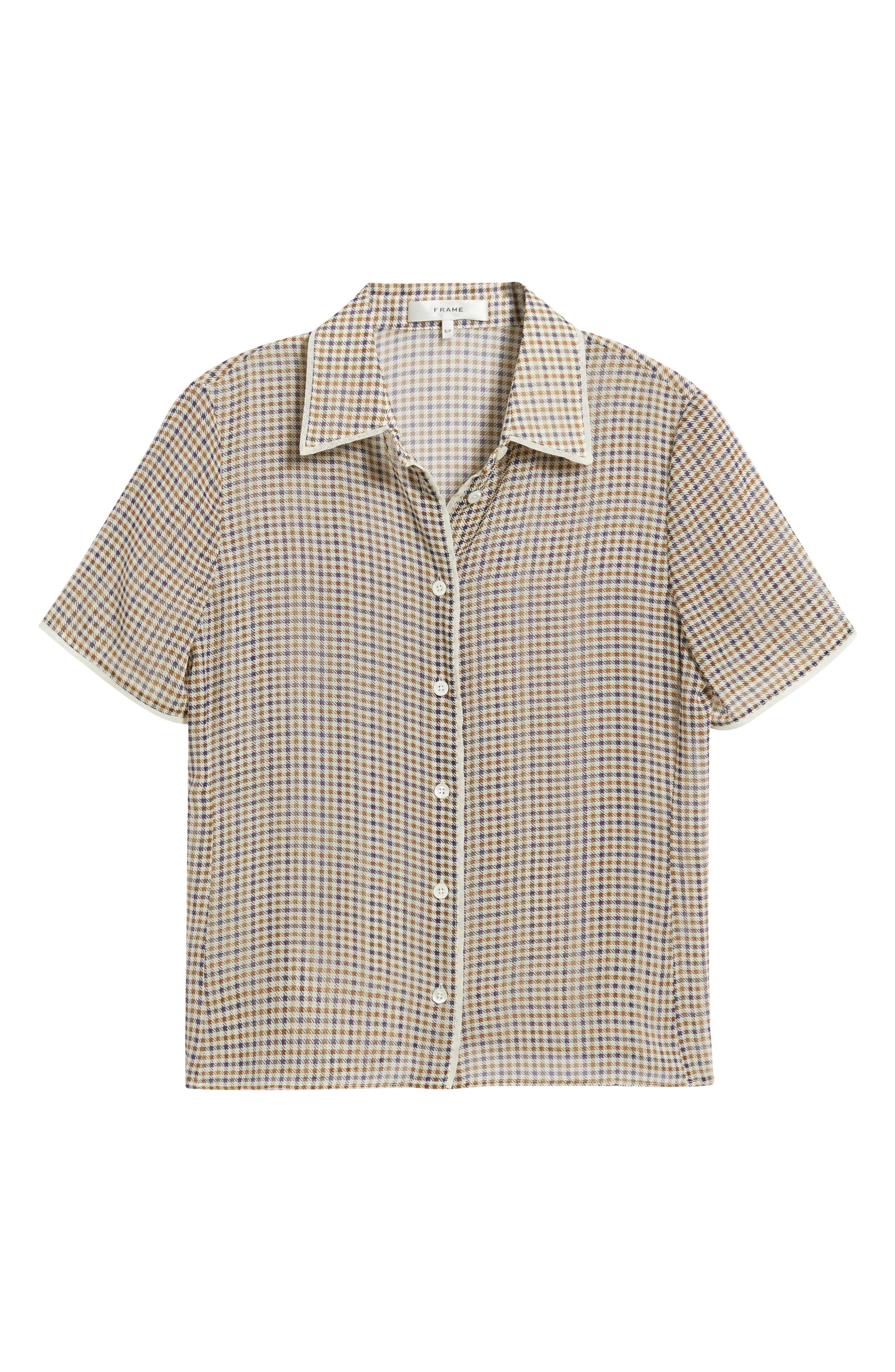 FRAME The Houndstooth Silk Short Sleeve Button-Up Shirt in Houndstooth Multi at Nordstrom - 5