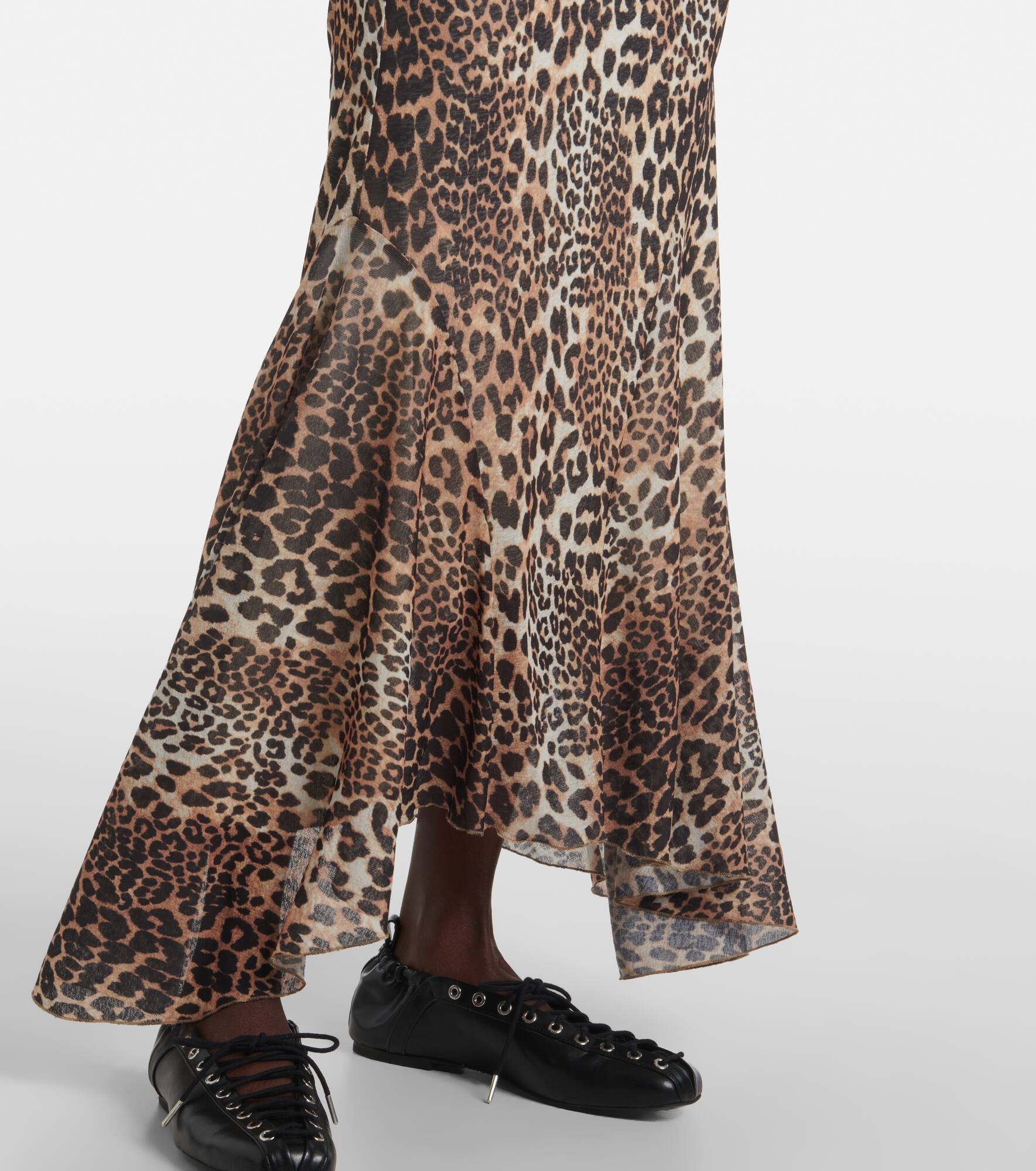 Ruched leopard-print mesh maxi dress - 5