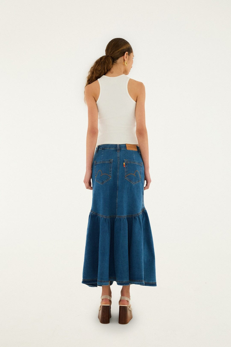 Panelled Denim Long Skirt 3