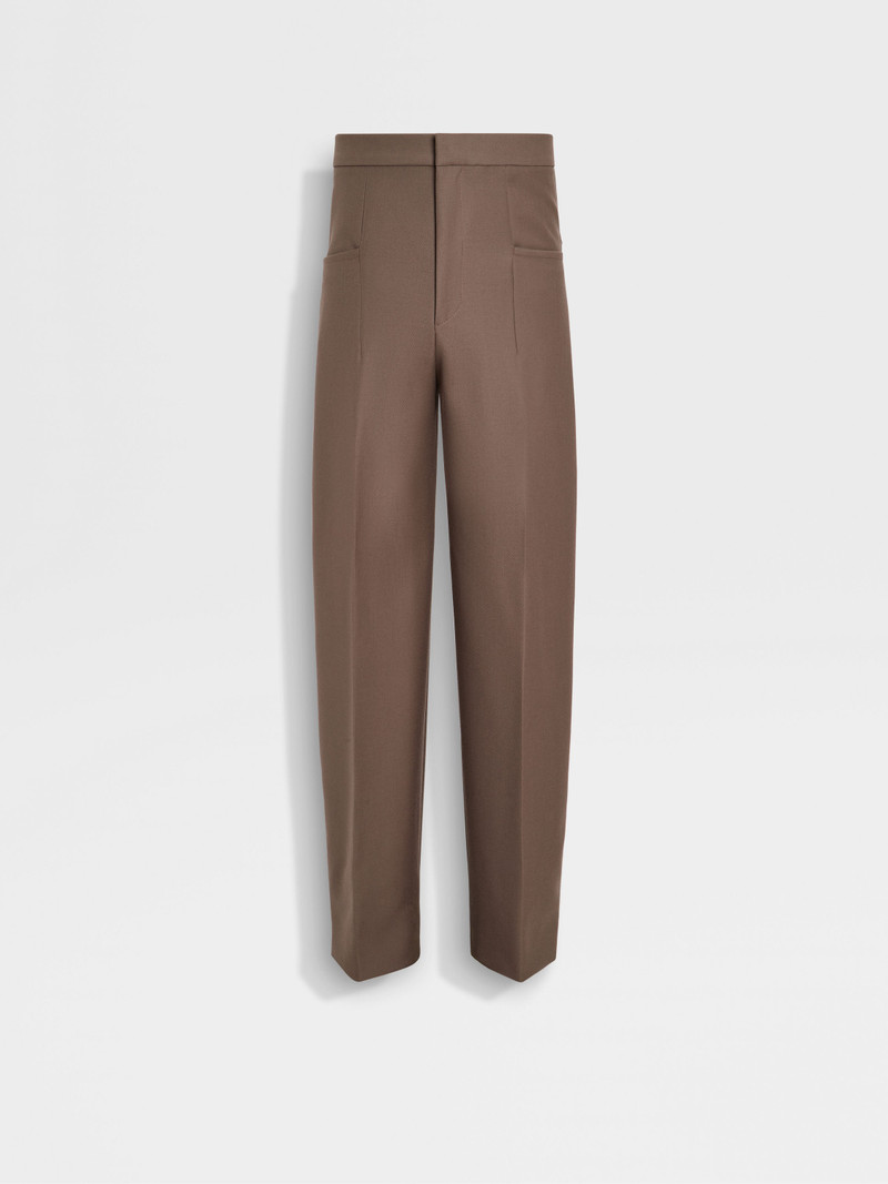 DARK TAUPE SILK AND WOOL PANTS 1