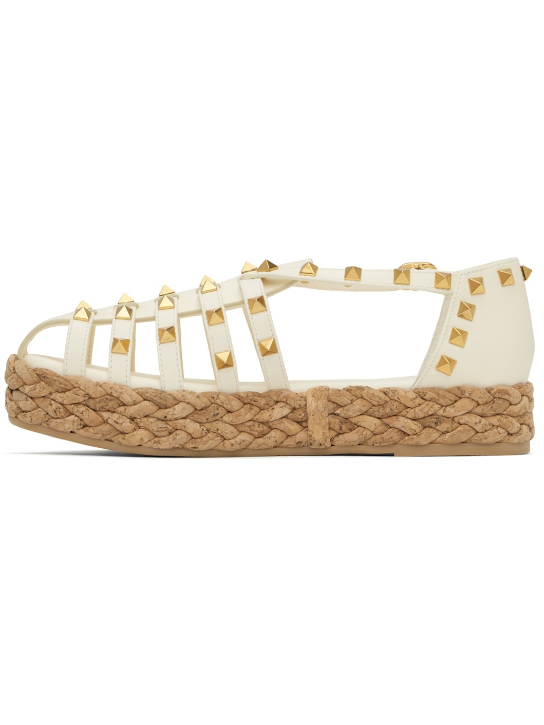 White Rockstud Cork Sandals - 3