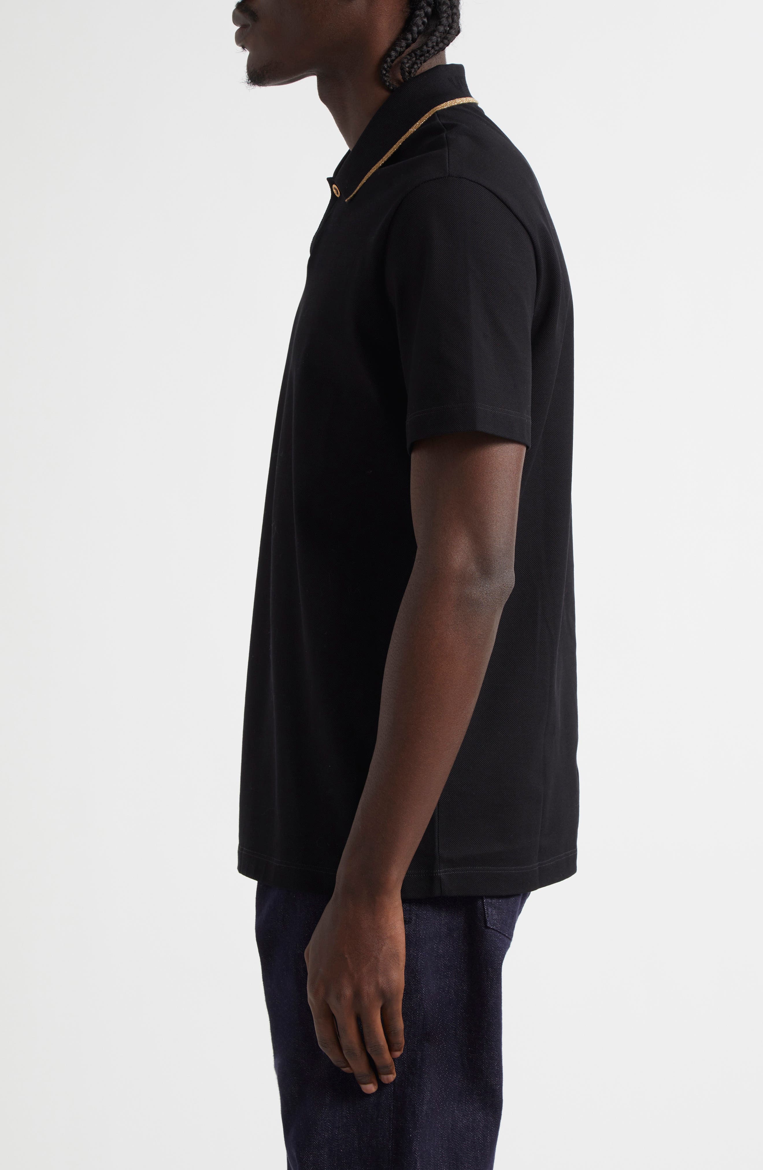 Versace Contrast Trim Cotton Piqué Polo in Black at Nordstrom - 3