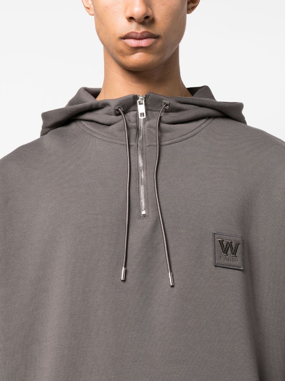 logo-patch half-zip cotton hoodie - 5