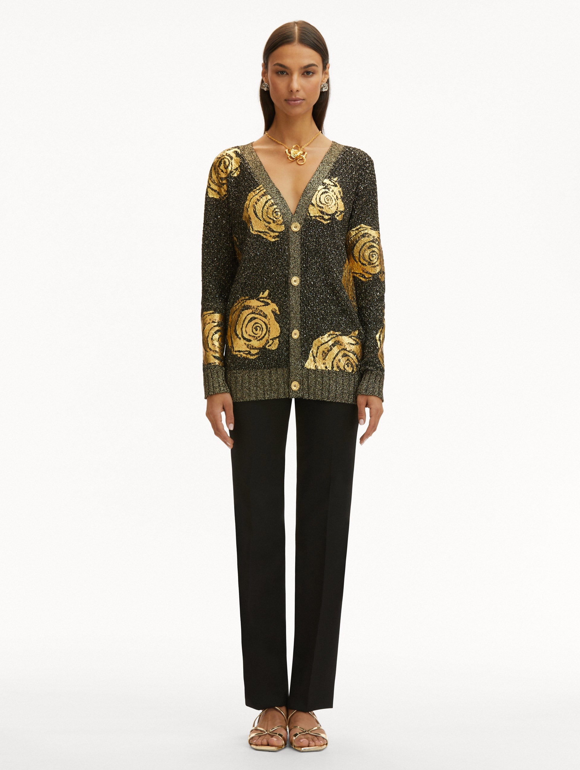 GOLD FOIL ENGLISH ROSE CARDIGAN - 3
