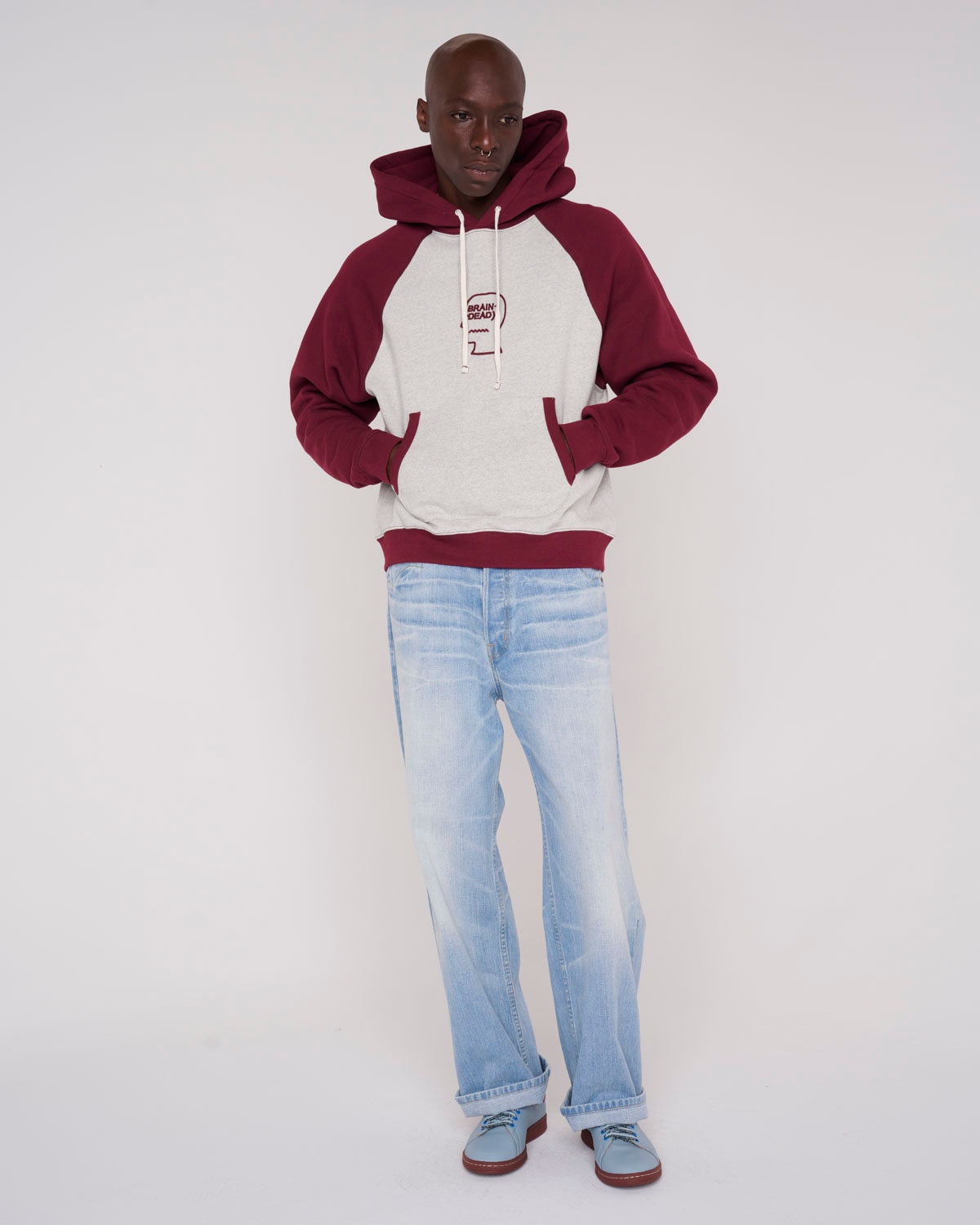 Fleece Logo Head Raglan Hoodie - Oatmeal Maroon - 7