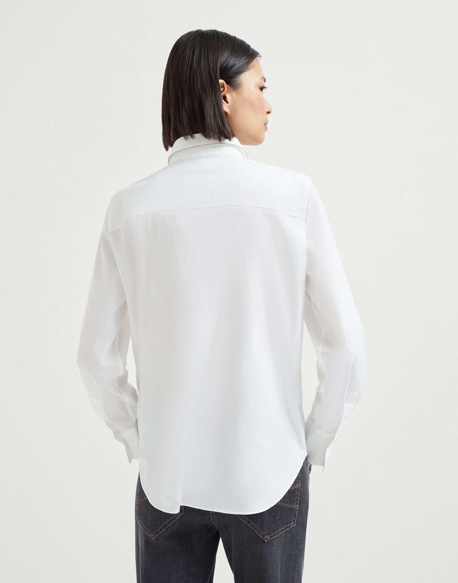 Stretch cotton poplin shirt with shiny collar - 2